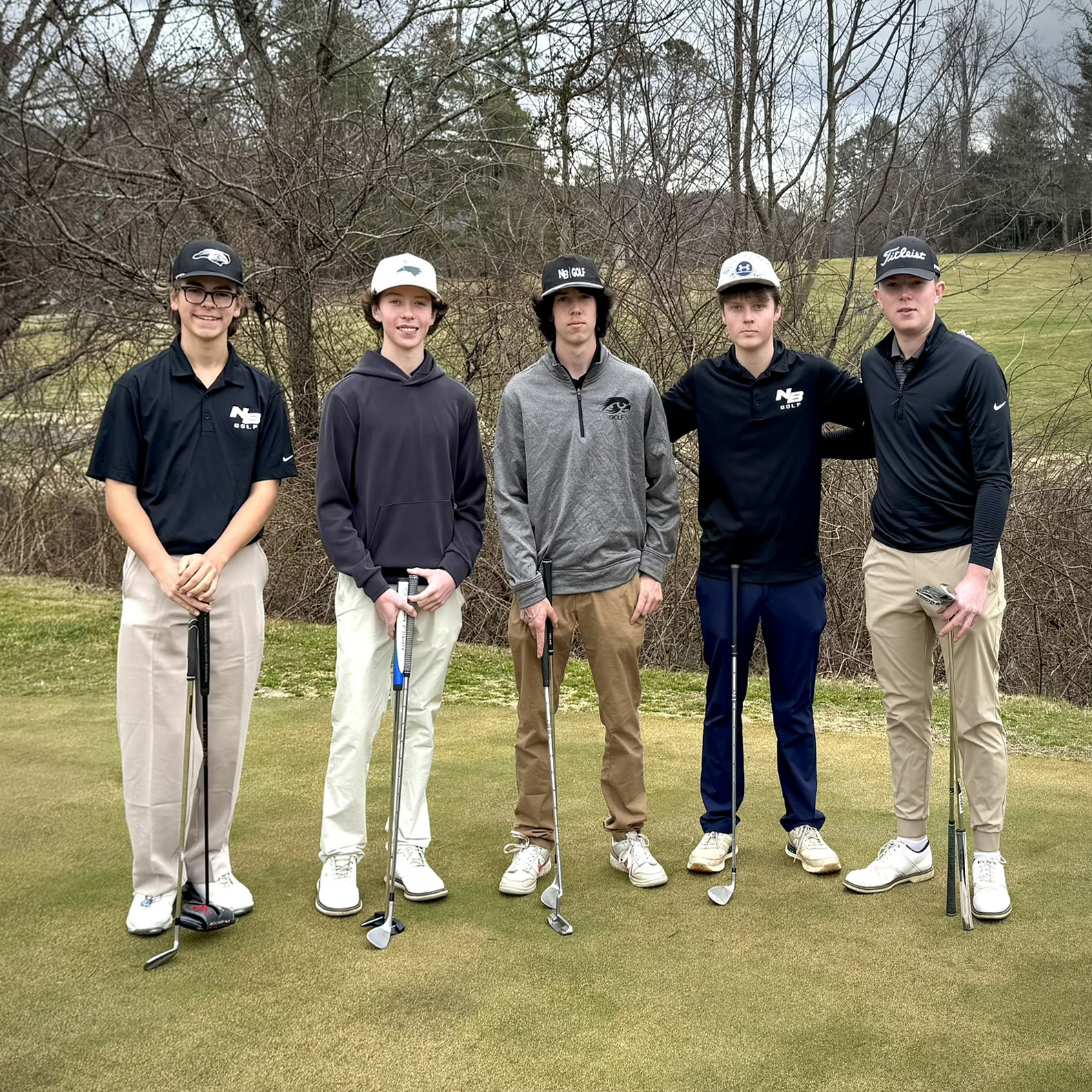 Mason McNabb, far left, on the 2026  North Buncombe Blackhawks varsity golf team. 